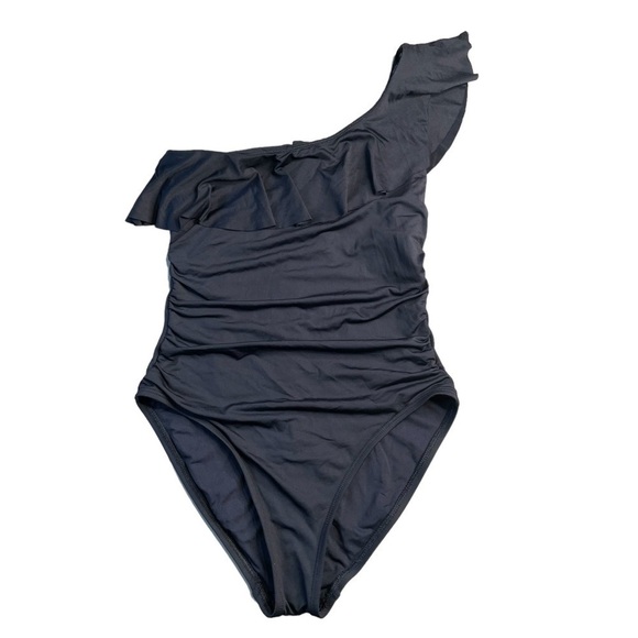 La Blanca BLACK Goddess Ruched Ruffle One Shoulder One Piece Swimsuit, US 6 - Picture 1 of 10
